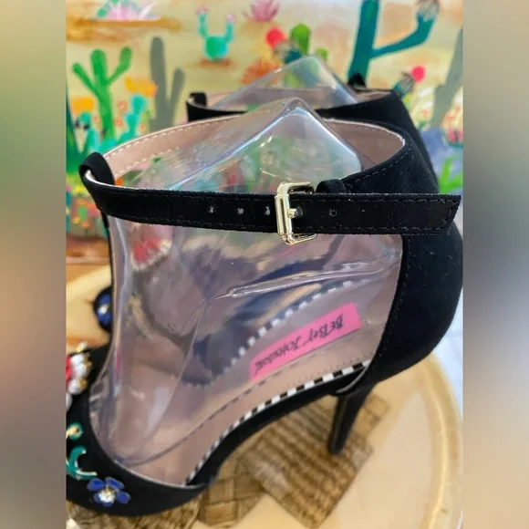 Betsey Johnson Lenox T-Strap Dress Sandals, High Heels, Blk, Multi Color, 8.5 - Picture 8 of 16